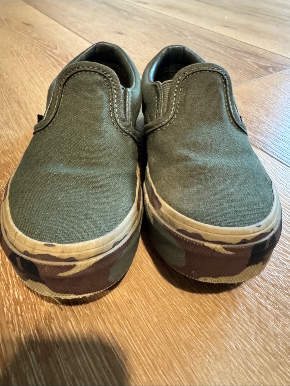 Vans Kids Olive Green Slip-On Sneakers with Camo Trim